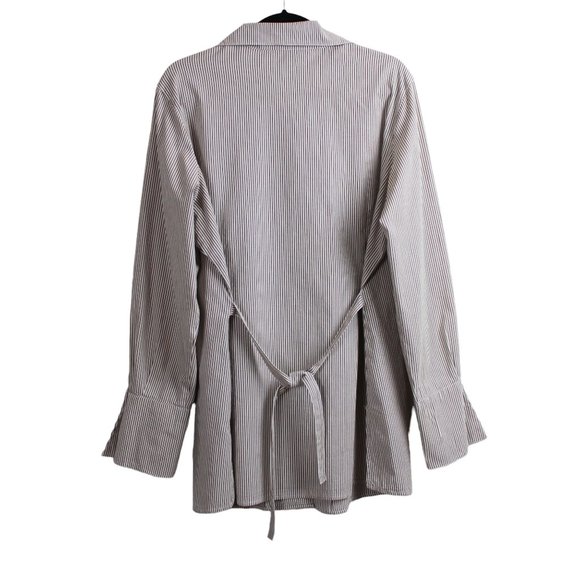 Ashley Stewart Tan Vertical Stripe Sash Tie Button-down Shirt - Picture 2 of 15